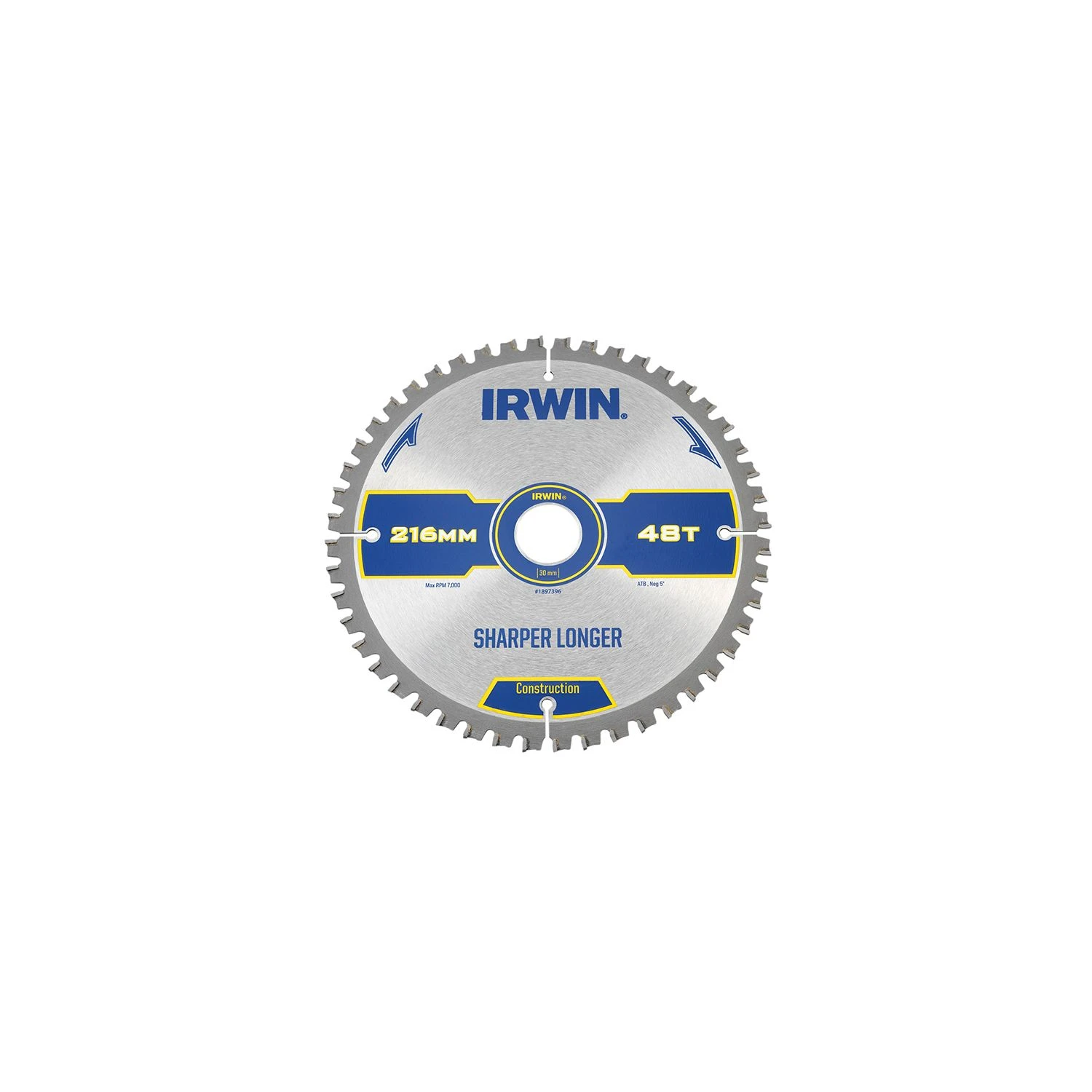 IRWIN Construction Mitre Circular Saw Blade 216 X 30mm X 48T ATB/Neg 1 IRWIN Construction Mitre Circular Saw Blade 216 X 30mm X 48T ATB/Neg
