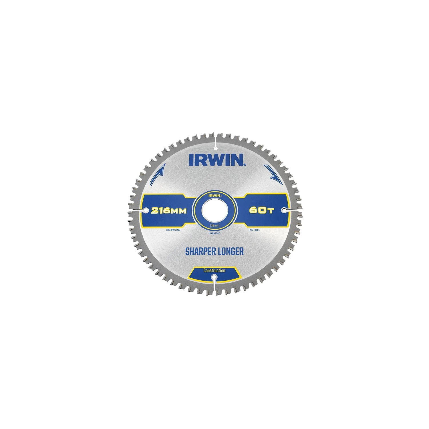 IRWIN Construction Mitre Circular Saw Blade 216 X 30mm X 60T ATB/Neg 1 IRWIN Construction Mitre Circular Saw Blade 216 X 30mm X 60T ATB/Neg
